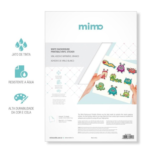 Encontraproduto.com.br - Vinil adesivo imprimível Branco Resistente a água - Mimo - A4 10 fls