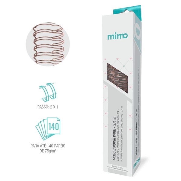 Encontraproduto.com.br - Wire-o para Encadernadora Mimo Binding  - Ouro Rosé -3/4 in - 20 Unids