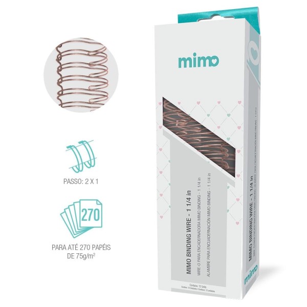 Encontraproduto.com.br - Wire-o para Encadernadora Mimo Binding  - Ouro Rosé -1 1/4 in - 12 Unids