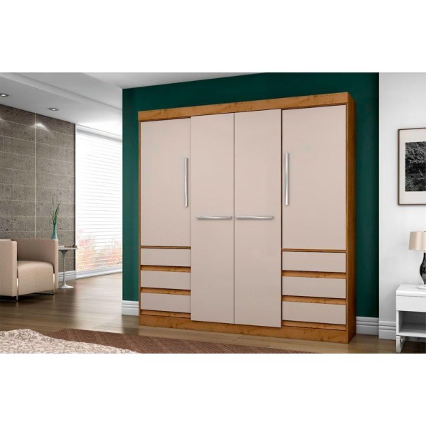 Guarda Roupa 4 Portas 6 Gavetas 1477-96 Freijó Com Baunilha