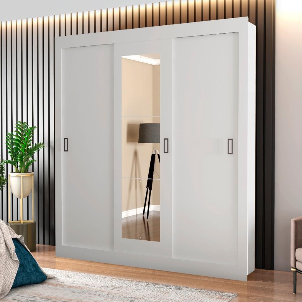 Guarda Roupa Casal com Espelho 3 Portas de Correr 4 Gavetas ECOR23034 Araplac
