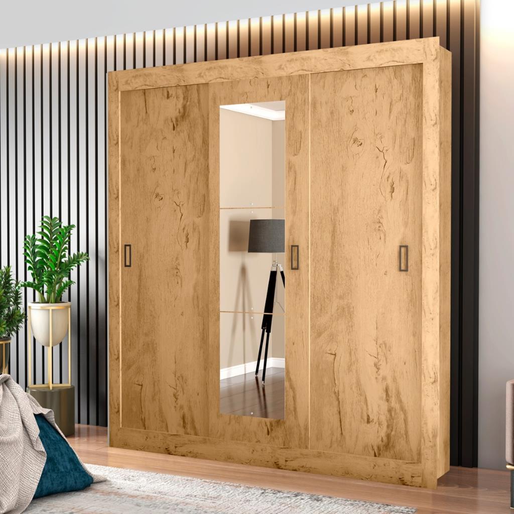 Guarda Roupa Casal Espelho 3 Portas de Correr 4 Gavetas Flex ECOR23034  Araplac