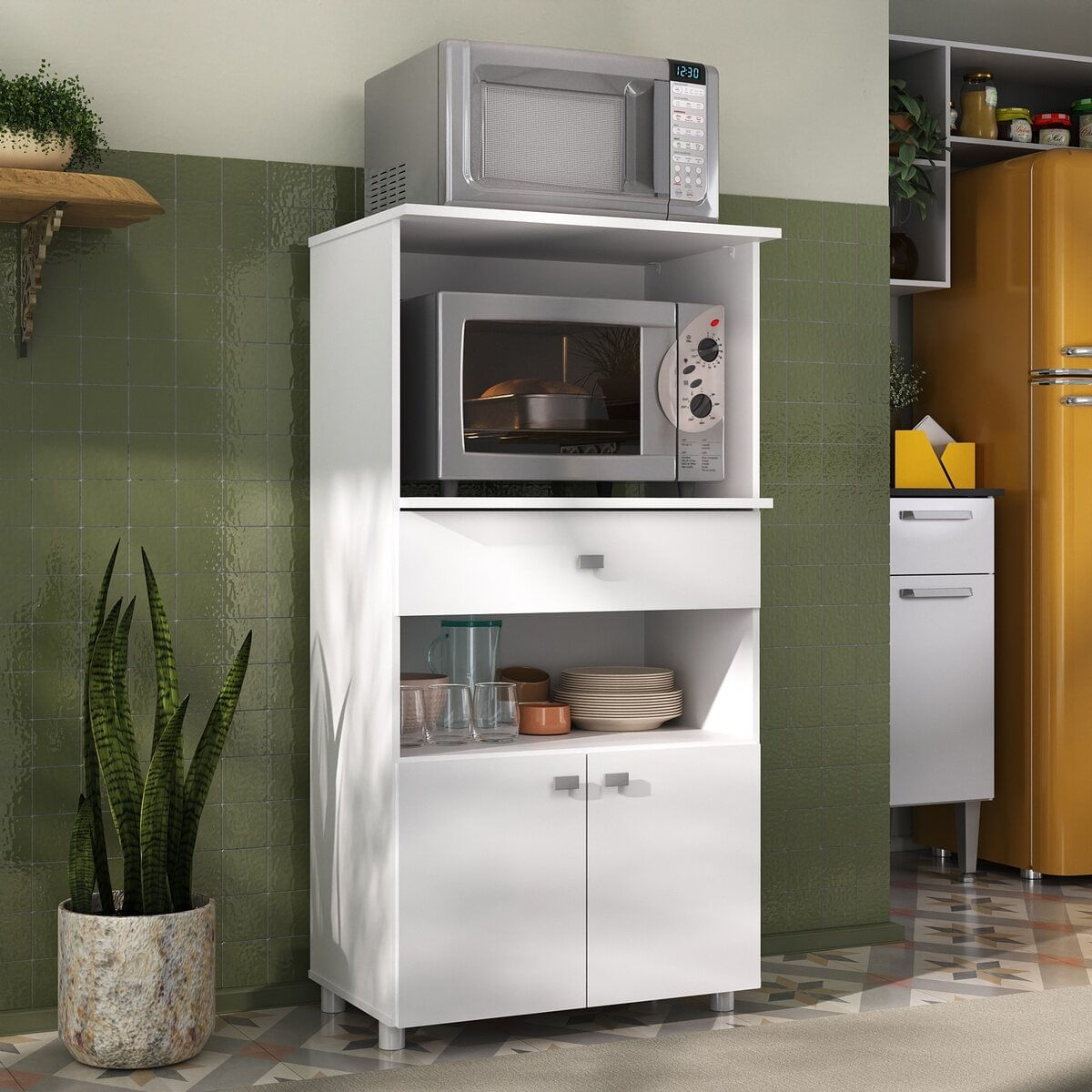 Encontraproduto.com.br - Balcão Multimóveis Multiuso Forno e Microondas Branco REF. 4060G 2 Portas e 1 Gaveta