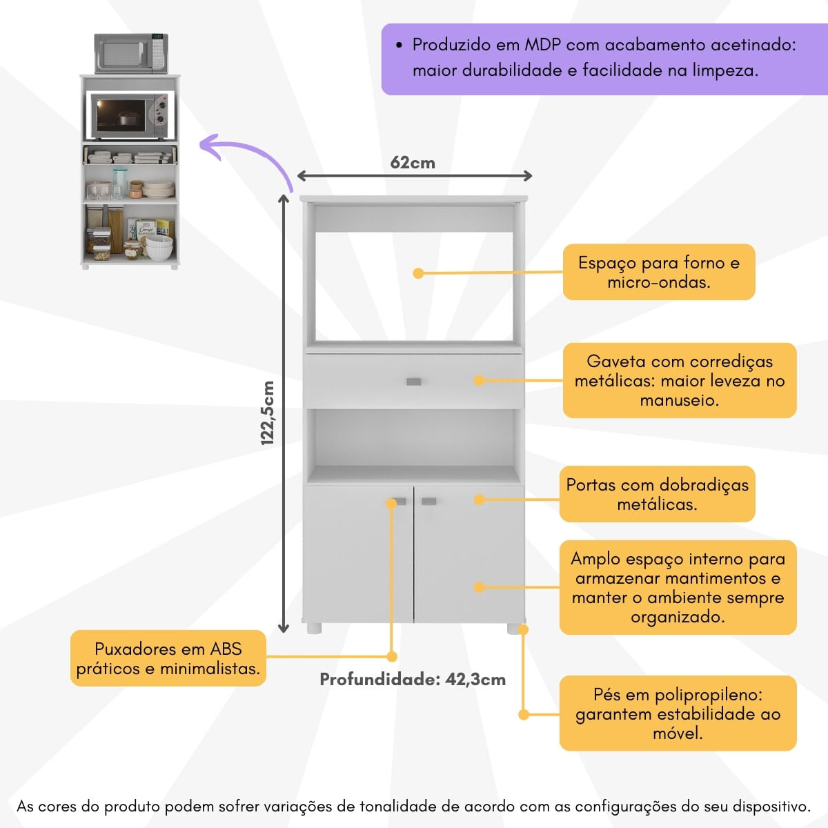 Encontraproduto.com.br - Balcão Multimóveis Multiuso Forno e Microondas Branco REF. 4060G 2 Portas e 1 Gaveta