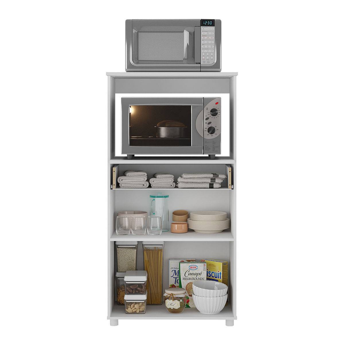 Encontraproduto.com.br - Balcão Multimóveis Multiuso Forno e Microondas Branco REF. 4060G 2 Portas e 1 Gaveta
