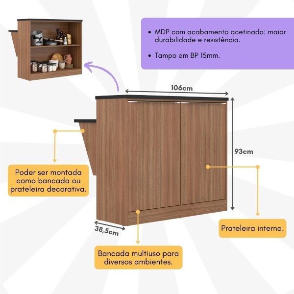 Encontraproduto.com.br - Bancada Balcão/Mesa Cozinha Calábria Multimóveis 5414 Madeirado