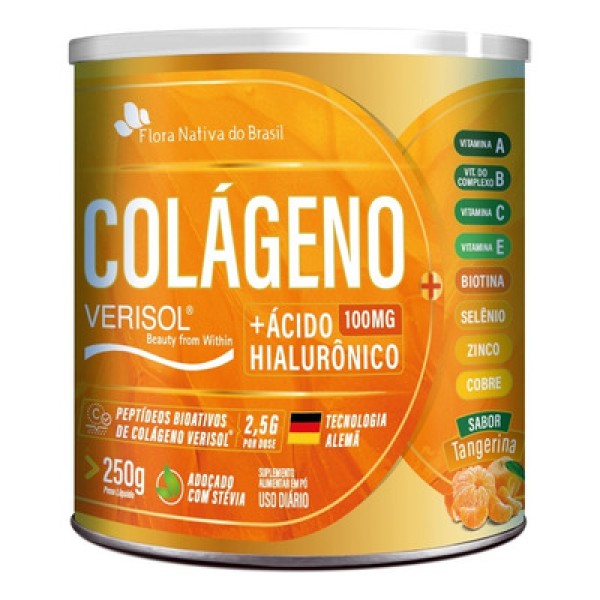 Encontraproduto.com.br - Colágeno Verisol + Ácido Hialurônico em pó 250g - Flora Nativa Sabor:Laranja Com Morango Laranja Com Morango