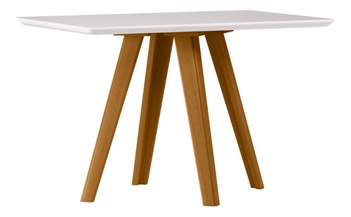 Mesa De Jantar Retangular C-vidro Em Madeira Maciça Mariah 1,20x0,80m Ype-off White New Ceval