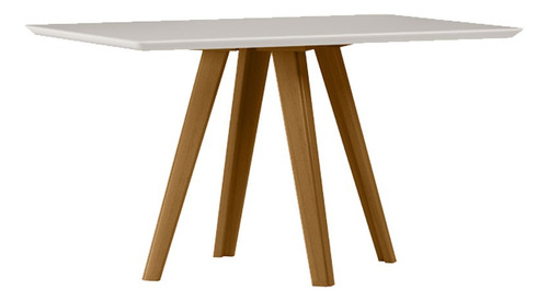 Mesa De Jantar Retangular C-vidro Em Madeira Maciça Mariah 1,35x0,90m Ype-off White New Ceval