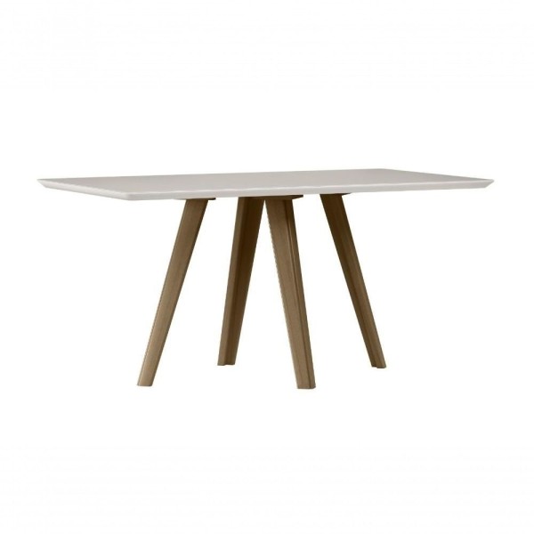 Mesa De Jantar Retangular C-vidro Em Madeira Maciça Mariah 1,60x0,90m Amendoa-off White New Ceval