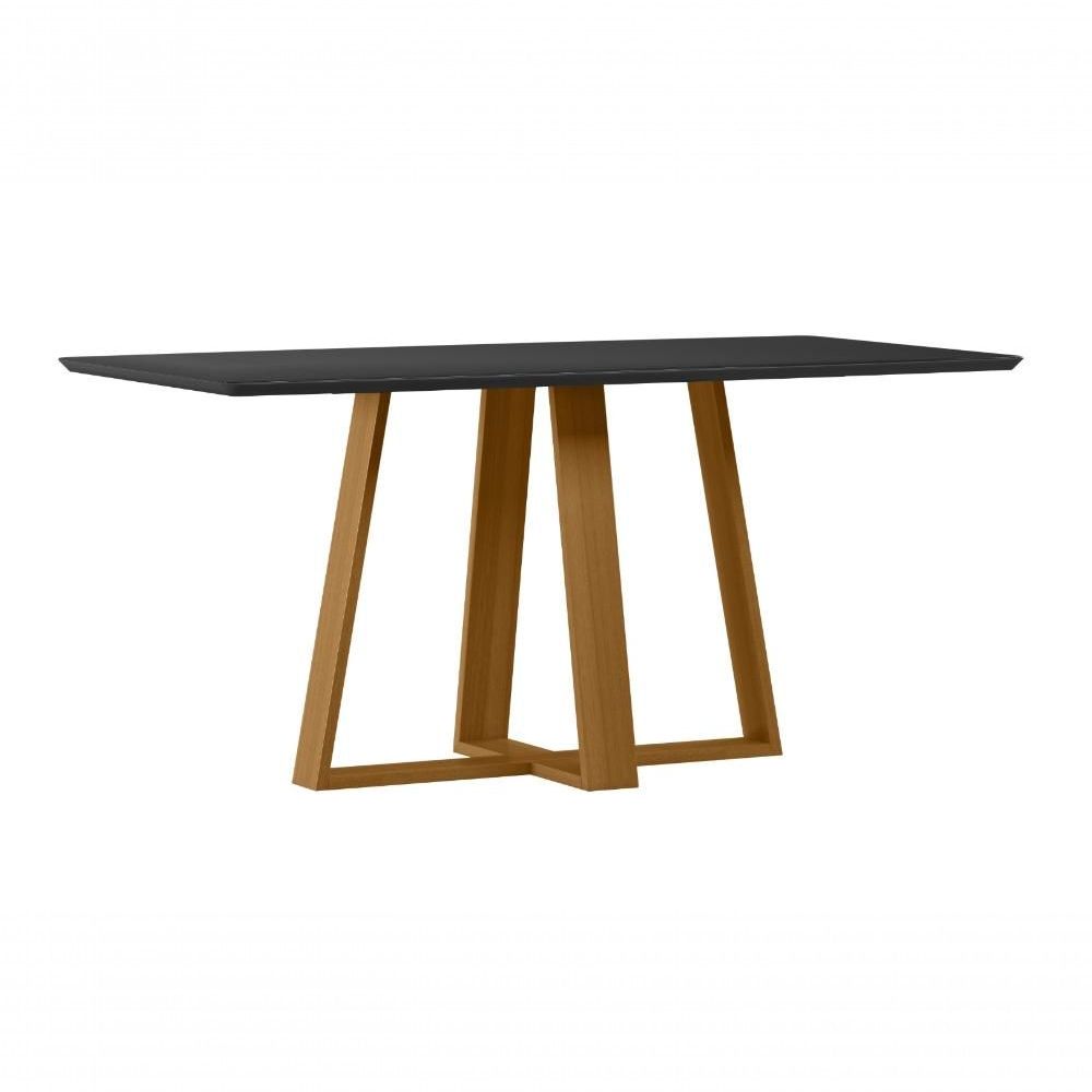 Mesa De Jantar Retangular C-vidro Em Madeira Maciça Lectus 1,70x0,90m Ype-preto New Ceval