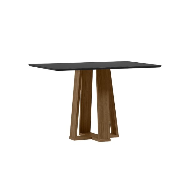 Mesa de Jantar Retangular com Tampo de Vidro Rubi Preto e Imbuia 120 cm