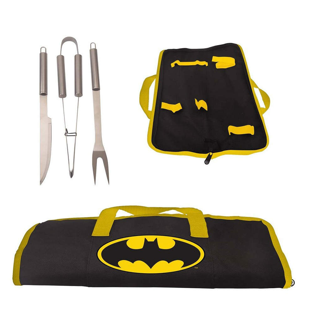 Kit Para Churrasco 3 Peças e Estojo Do Batman