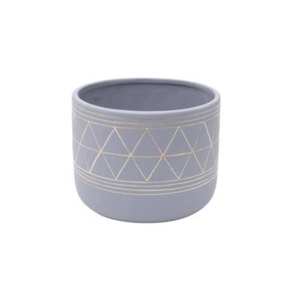 Vaso Cachepot Concreto Golden Geometric Lines Cinza - 14 cm