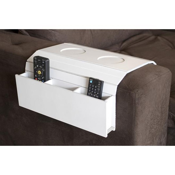 Encontraproduto.com.br - Kit 2 Bandejas Sofá Porta Copos Porta Controle Branco