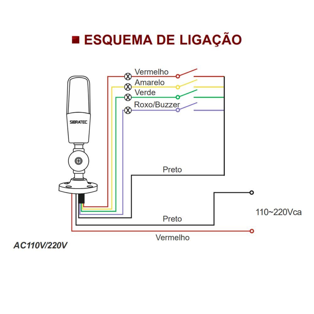 Encontraproduto.com.br - Torre Luminosa Lta-505n 3 Cores Led | Sinalização Intermitente + Alarme Sonoro 220v