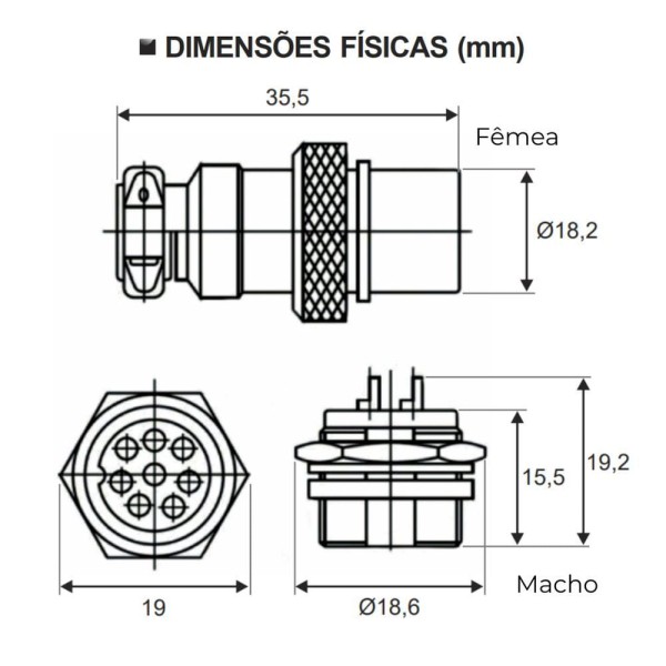 Encontraproduto.com.br - Kit Conector Mike Circular Macho 8 Vias 10 Peças