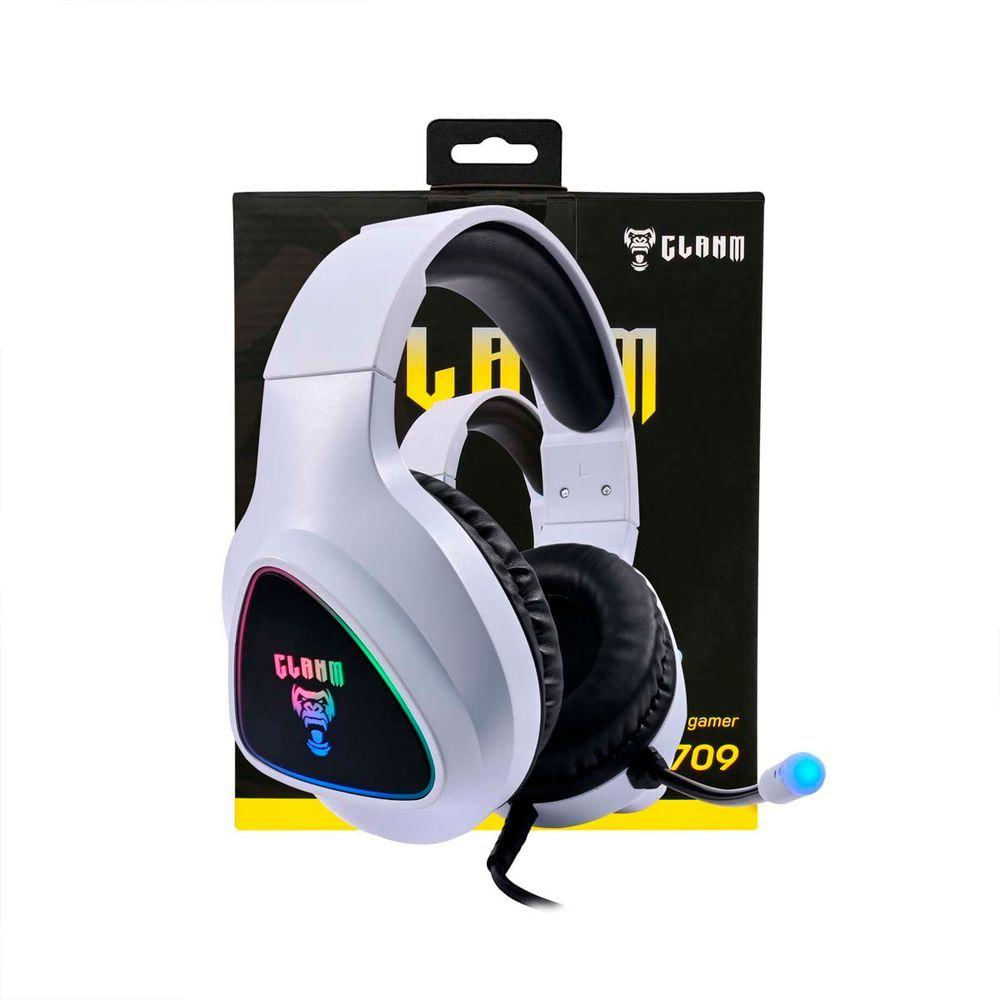 Headset Gamer Clanm Cl-hm709 Mount Branco Led Alto Falante 50mm Usb A