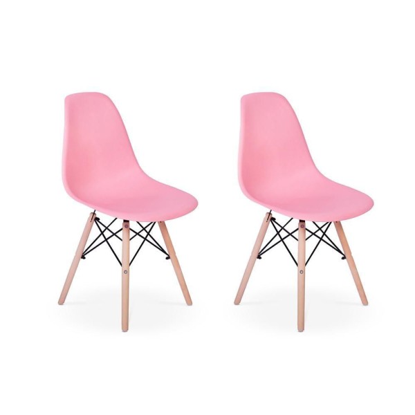 Conjunto 2 Cadeiras Charles Eames Eiffel Wood Rosa