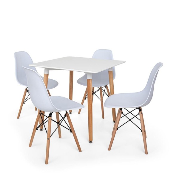 Encontraproduto.com.br - Kit Mesa Eiffel 80x80 Branca 4 Cadeiras Charles Eames Branca