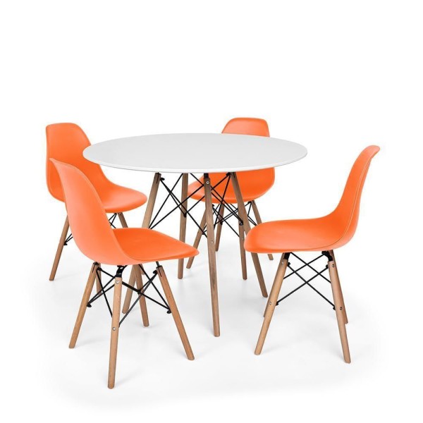 Encontraproduto.com.br - Kit Mesa Eiffel Branca 4 Cadeiras Eames Laranja