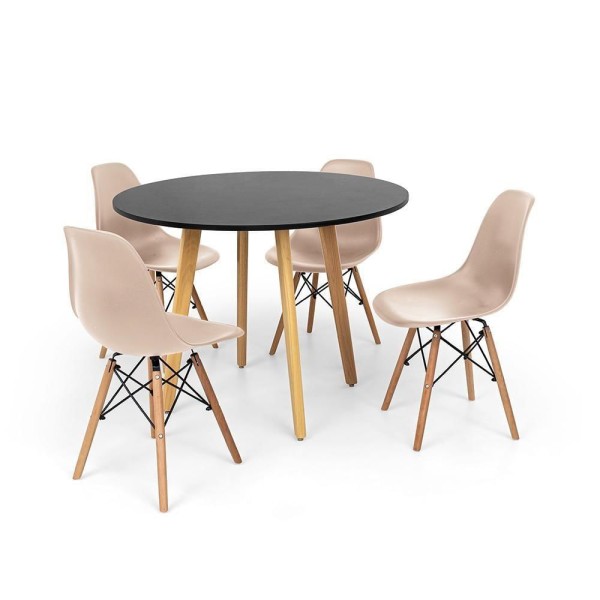 Encontraproduto.com.br - Conjunto Mesa de Jantar Laura 105cm Preta com 4 Cadeira