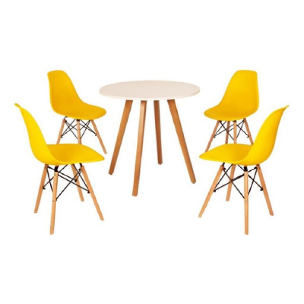 Encontraproduto.com.br - Mesa Inês 80cm Branca + 4 Cadeiras Eames Eiffel Amarela