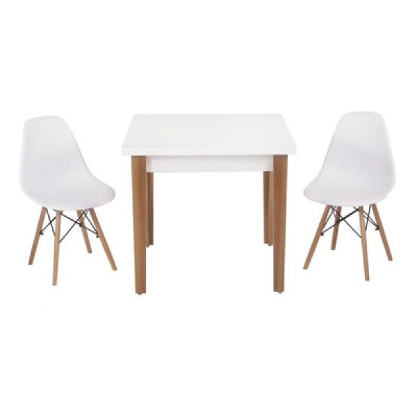 Encontraproduto.com.br - Kit Mesa Luiza 80cm Preta 2 Cadeiras Eiffel Branco