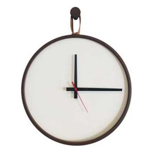 Relógio de Parede Redondo E2G Design Short Strip Corten Alça Caramelo Mostrador Branco Ponteiro Preto 30cm