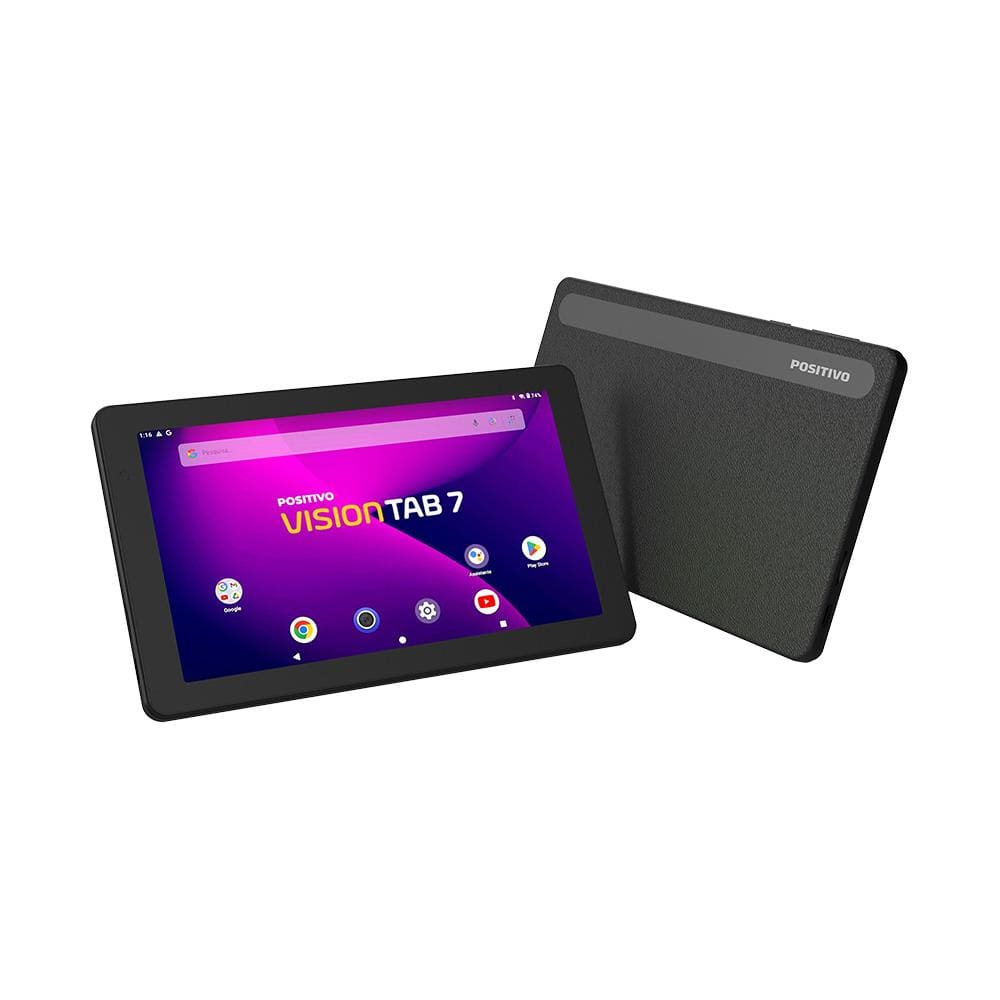 Encontraproduto.com.br - Tablet Positivo Vision TAB 7 3GB RAM 64GB Octa-Core Android 14 Go Wi-Fi - Tela 7” IPS – 3100mAh – Preto