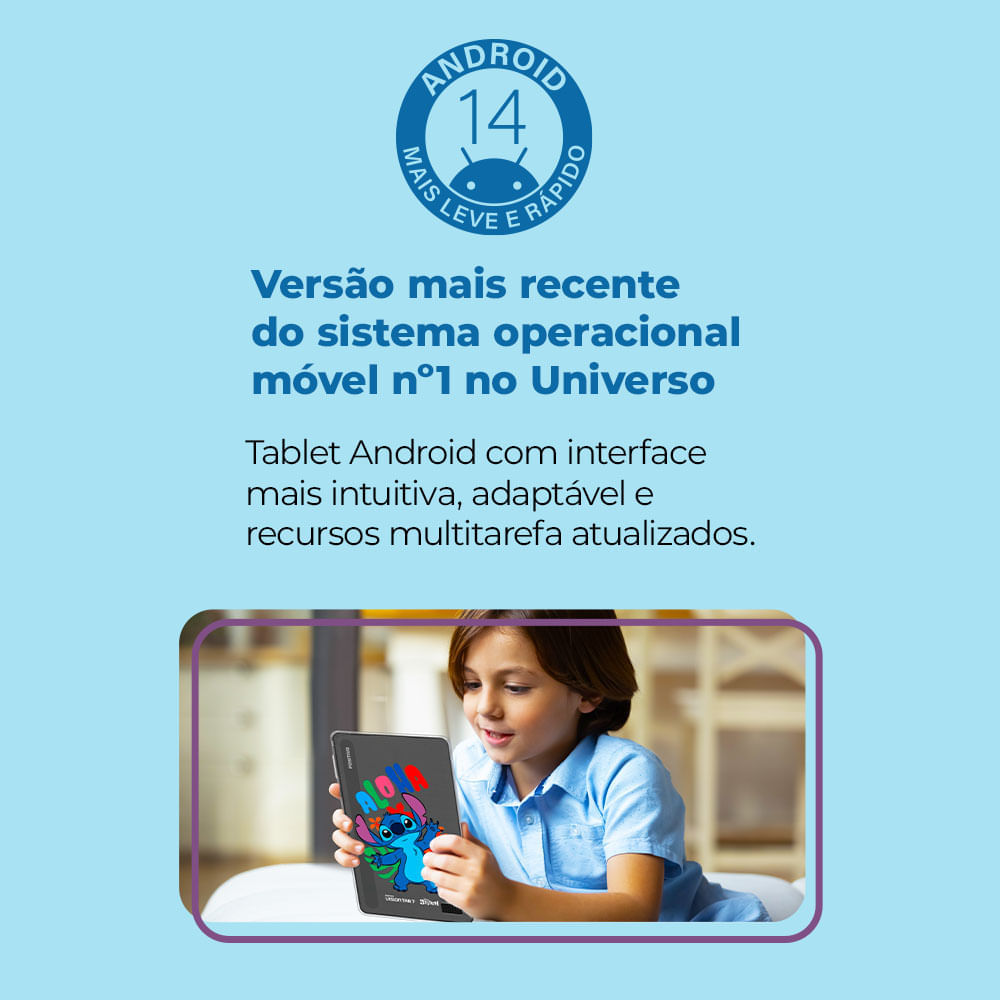 Encontraproduto.com.br - Tablet Positivo Vision TAB 7 Stitch + Capa e Bolsa - Octa-Core 3GB RAM 64GB Android 14 Go Wi-Fi Tela 7” IPS – Preto