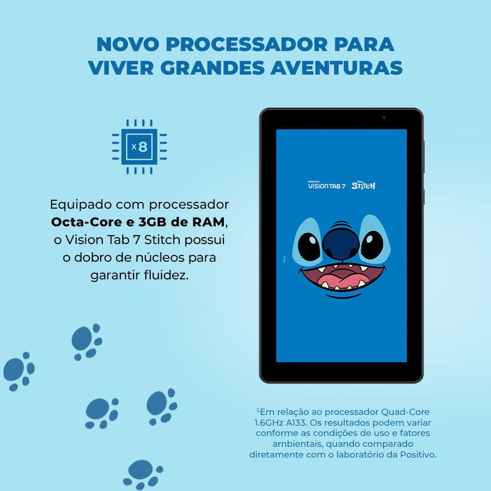 Encontraproduto.com.br - Tablet Positivo Vision TAB 7 Stitch + Capa e Bolsa - Octa-Core 3GB RAM 64GB Android 14 Go Wi-Fi Tela 7” IPS – Preto