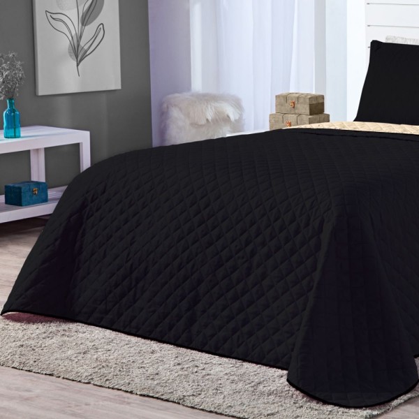 Encontraproduto.com.br - Kit Cobre Leito Dual Preto Caqui Casal 03 Peças Dupla Face