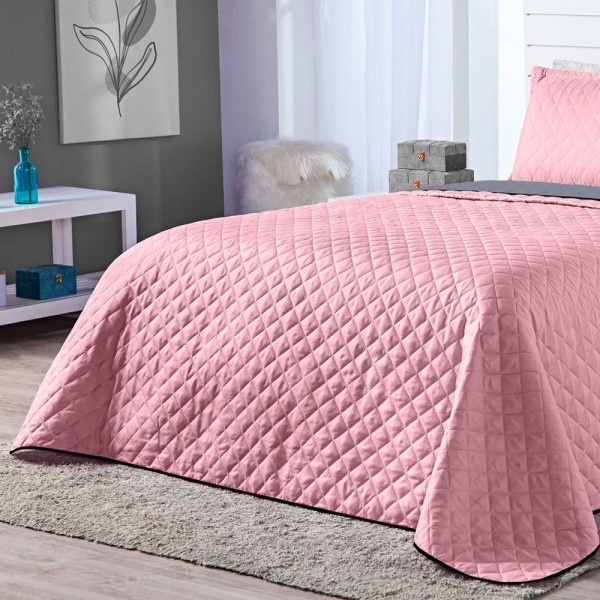 Encontraproduto.com.br - Cobre Leito Dual Color Rosa Cinza Casal 03 Peças Dupla Face