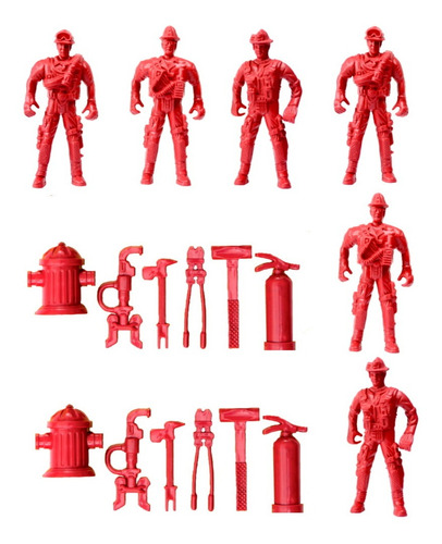 Kit de Bombeiros com 3 Bonecos de Plástico e 6 Acessórios