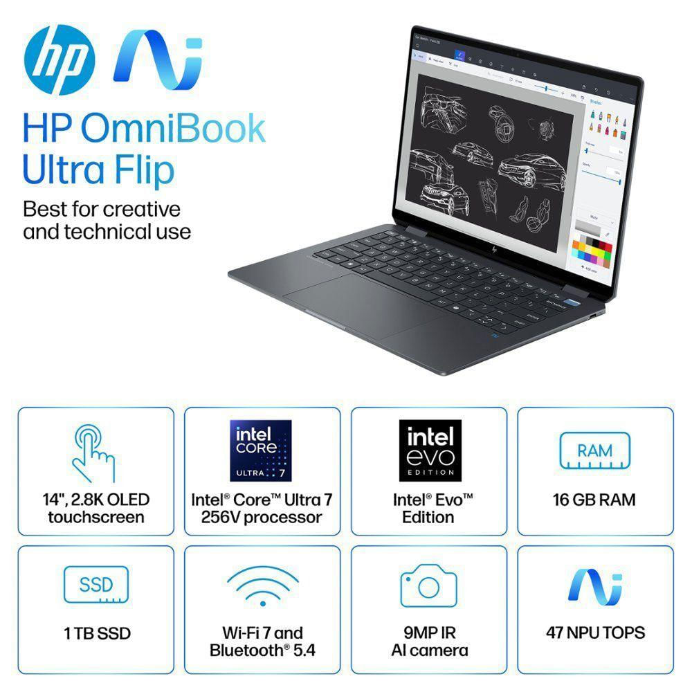 Encontraproduto.com.br - Omnibook Ultra Flip Intel Core Ultra 7 256v Tela Touch 14 Oled Uwva Ssd 1tb Nvme Ram 16gb HP