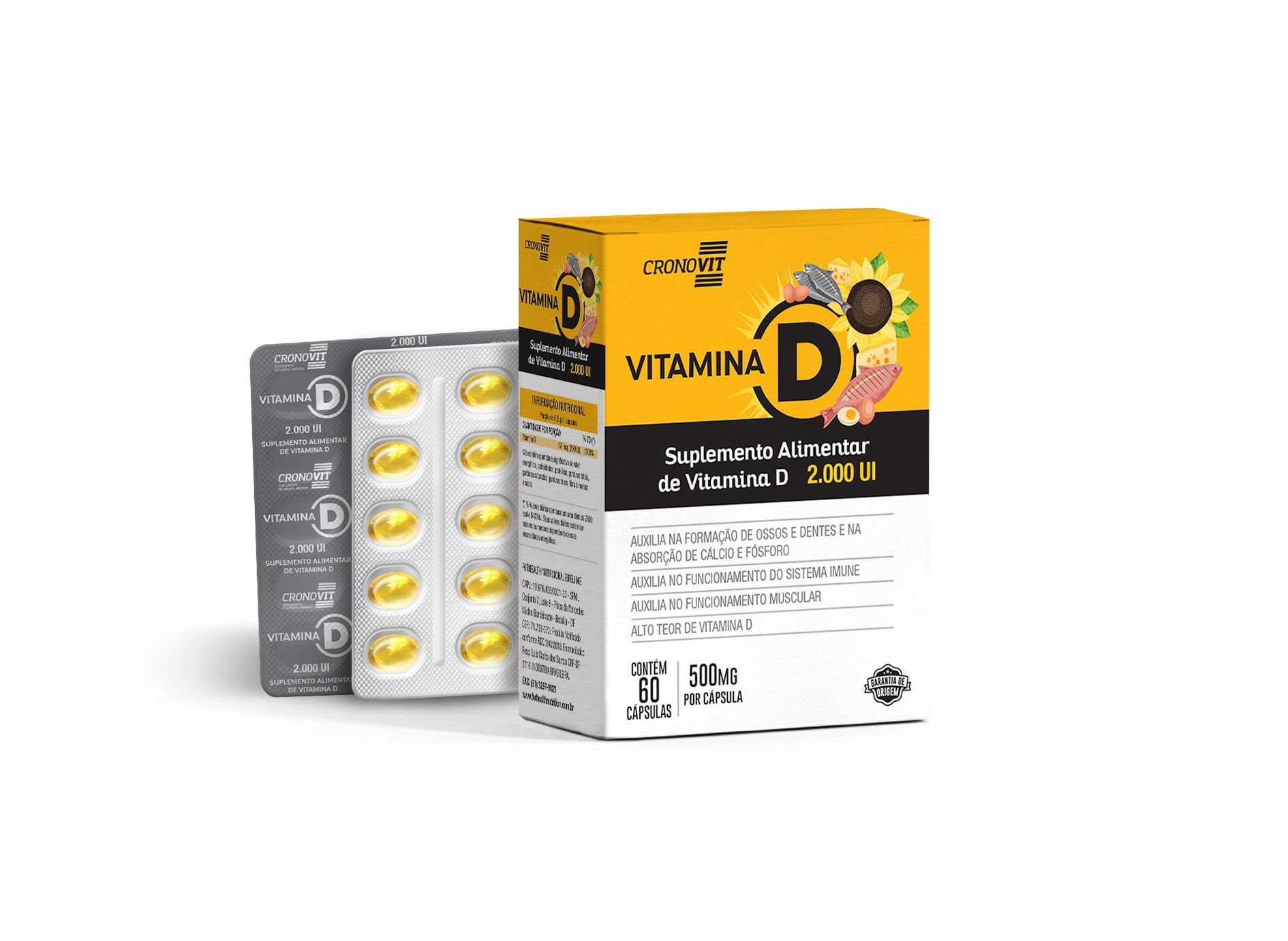 Encontraproduto.com.br - Suplemento Alimentar Cronovit Vitamina D 2.000 UI 60 Cápsulas