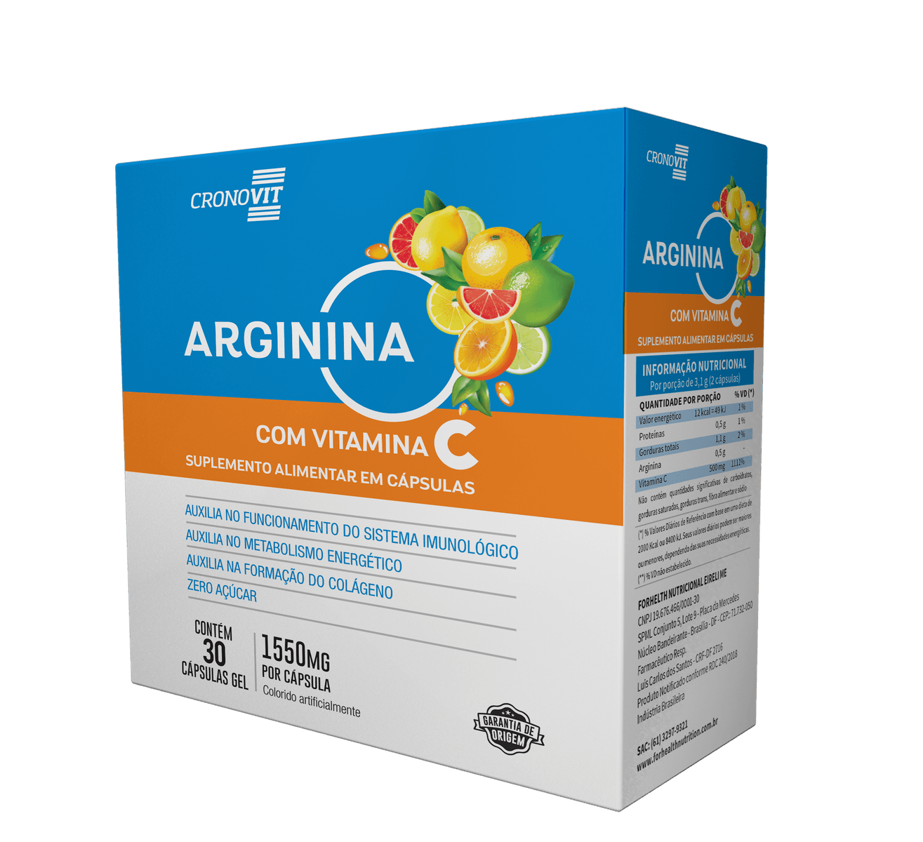 Suplemento Alimentar Cronovit Arginina com Vitamina C 1.550mg 30 Cápsulas Gel