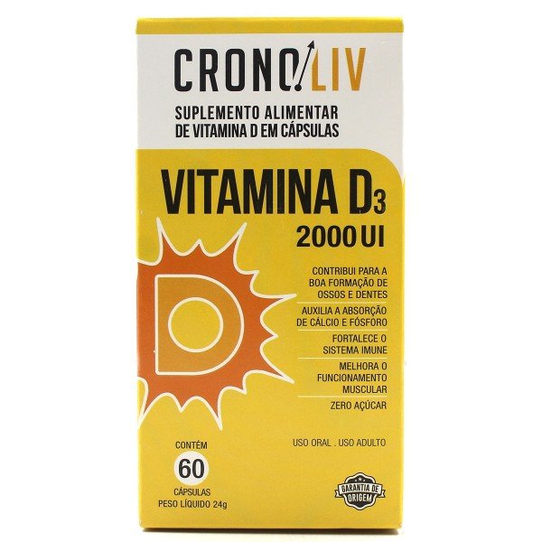 Encontraproduto.com.br - Suplemento Alimentar Cronoliv Vitamina D 2.000UI 60 Cápsulas