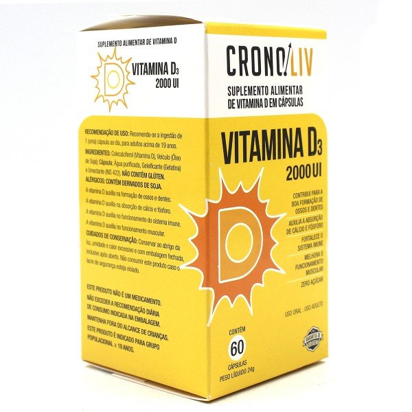 Encontraproduto.com.br - Suplemento Alimentar Cronoliv Vitamina D 2.000UI 60 Cápsulas