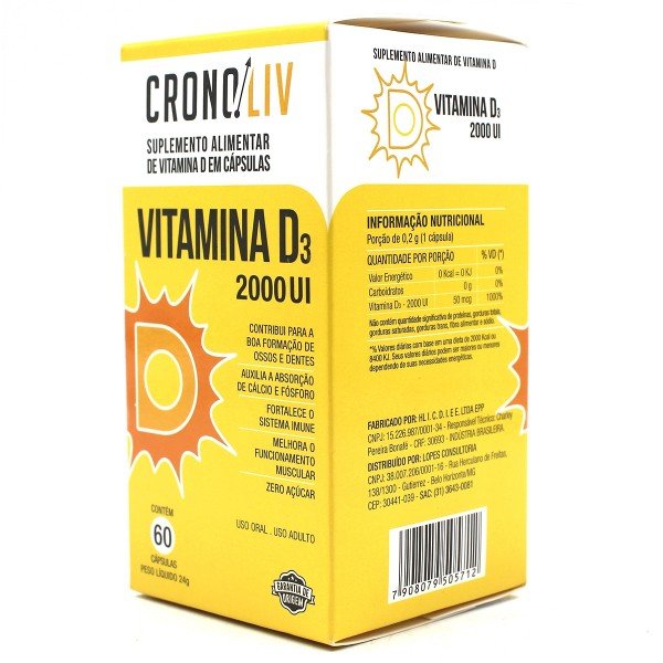 Encontraproduto.com.br - Suplemento Alimentar Cronoliv Vitamina D 2.000UI 60 Cápsulas