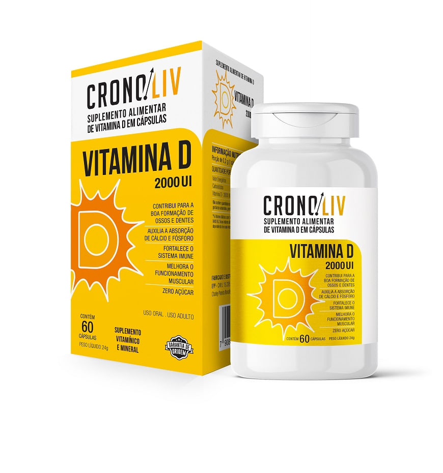 Encontraproduto.com.br - Suplemento Alimentar Cronoliv Vitamina D 2.000UI 60 Cápsulas