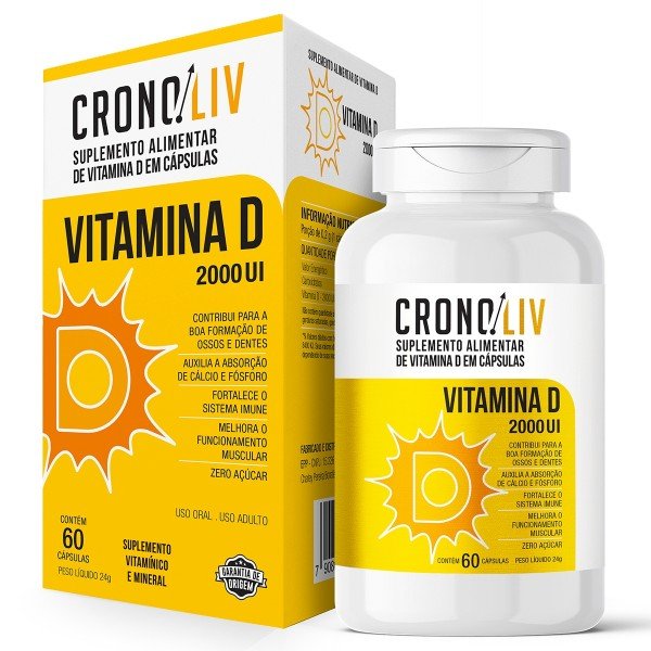 Encontraproduto.com.br - Suplemento Alimentar Cronoliv Vitamina D 2.000UI 60 Cápsulas
