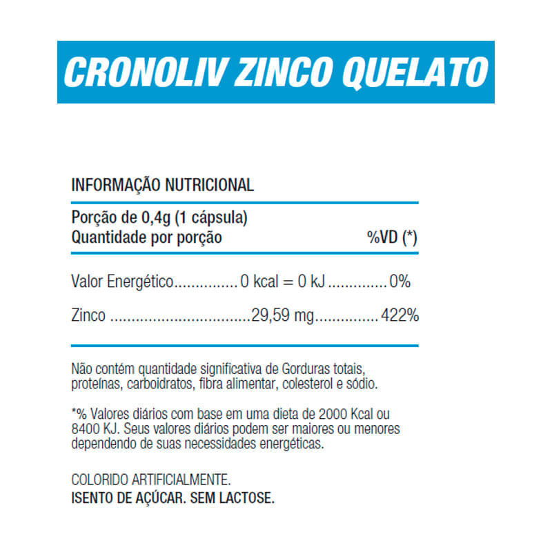 Encontraproduto.com.br - Suplemento Alimentar Cronoliv Zinco 60 Cápsulas