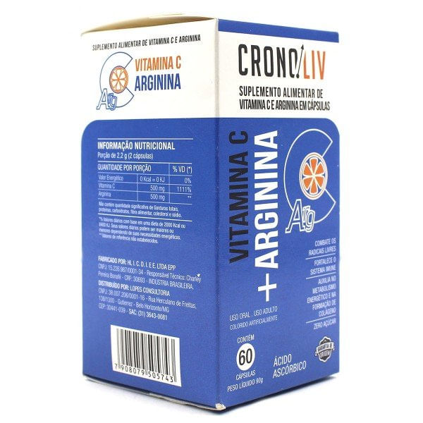 Encontraproduto.com.br - Suplemento Alimentar Cronoliv Vitamina C + Arginina 60 Cápsulas