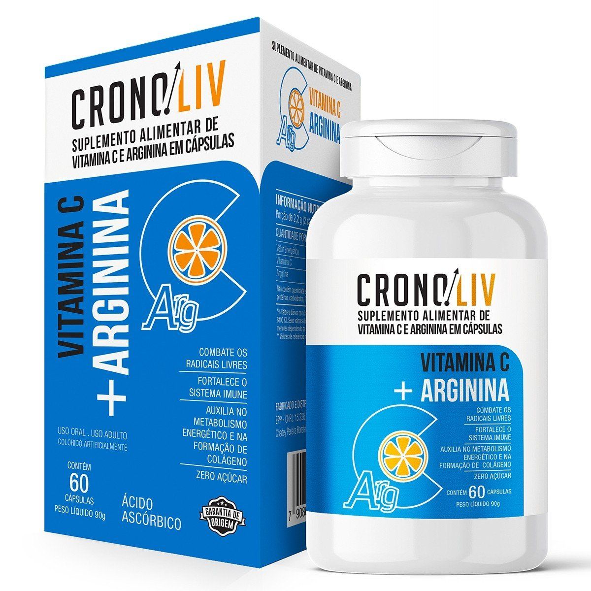 Encontraproduto.com.br - Suplemento Alimentar Cronoliv Vitamina C + Arginina 60 Cápsulas
