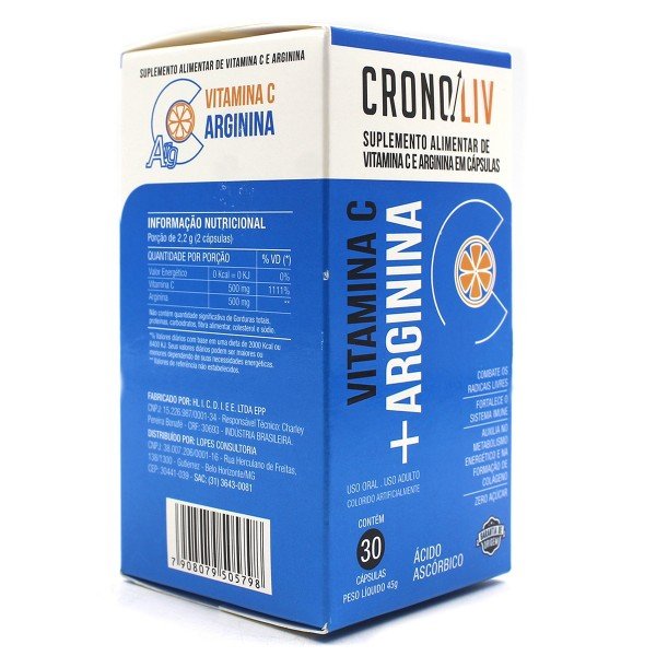 Encontraproduto.com.br - Suplemento Alimentar Cronoliv Vitamina C + Arginina 30 Cápsulas
