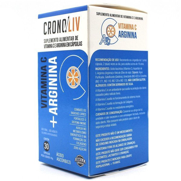 Encontraproduto.com.br - Suplemento Alimentar Cronoliv Vitamina C + Arginina 30 Cápsulas
