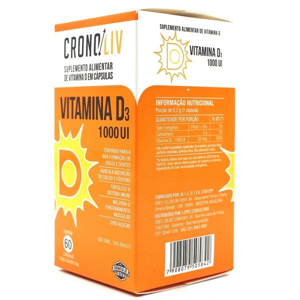 Encontraproduto.com.br - Suplemento Alimentar Cronoliv Vitamina D 1.000UI 60 Cápsulas
