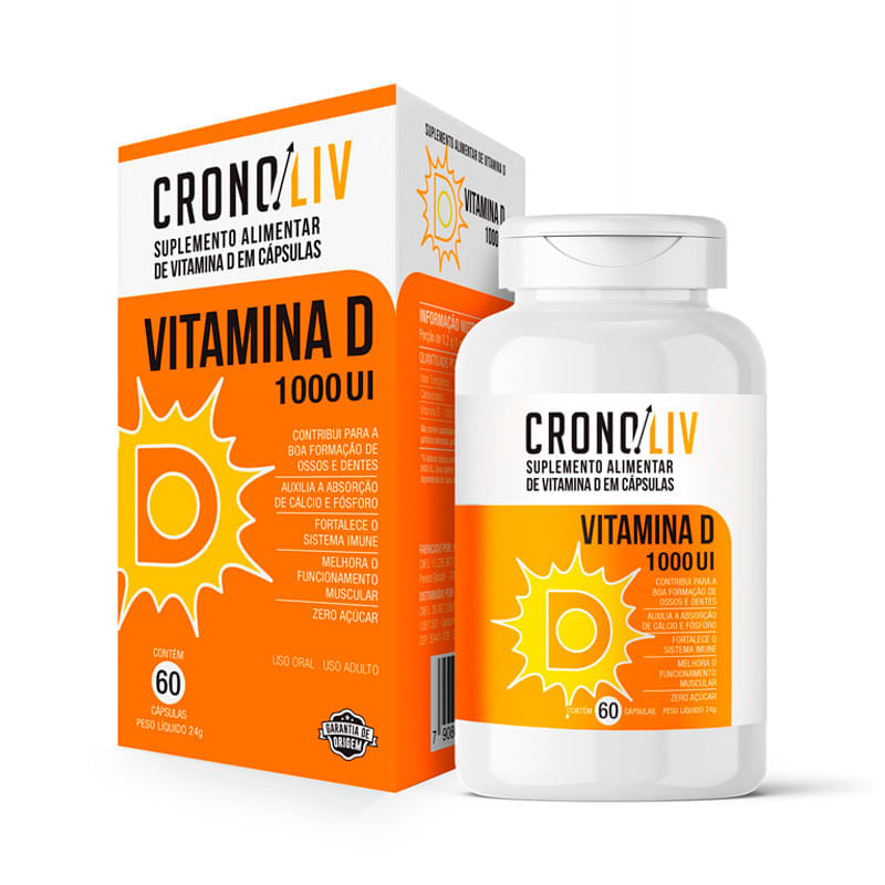 Encontraproduto.com.br - Suplemento Alimentar Cronoliv Vitamina D 1.000UI 60 Cápsulas